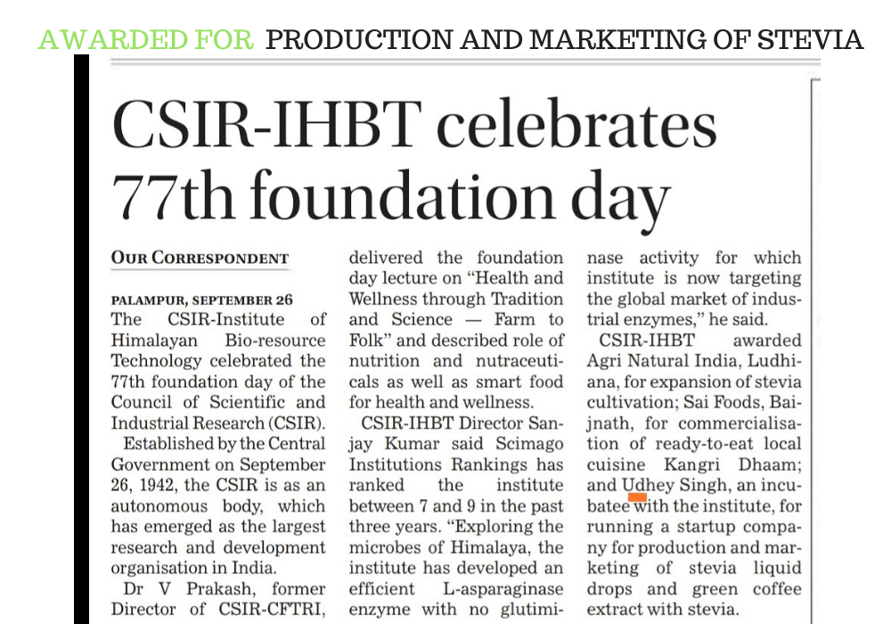 Mr. Udhey Singh Being Awarded for production and marketing of Setiva